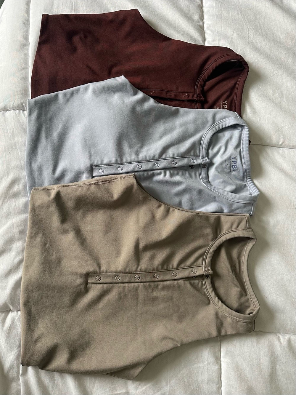 YBP Sleeveless Henley Tops - 3 pack - Brown, Light Blue, Taupe